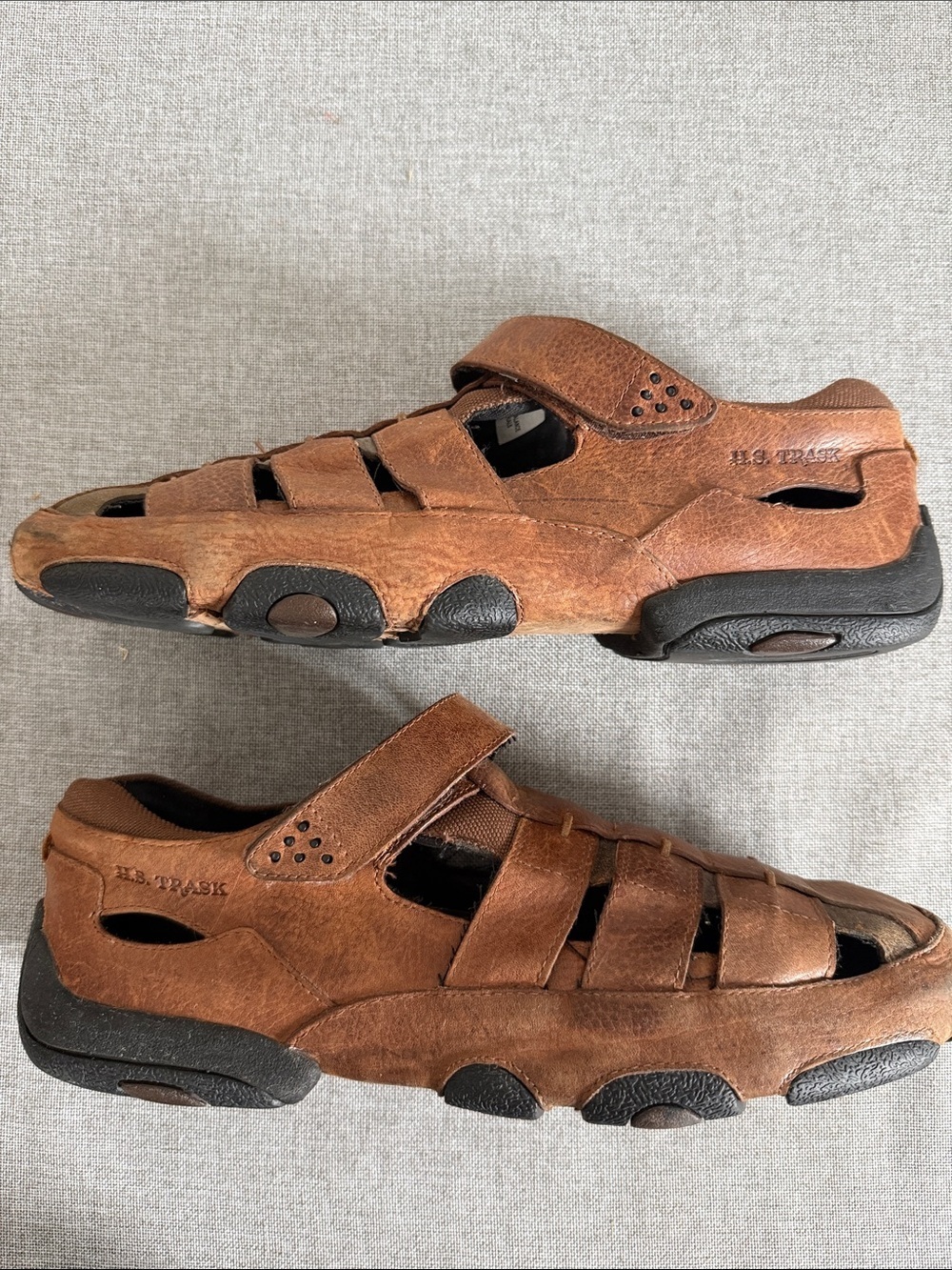 H.S. Trask Prize Brown Leather Fisherman Sandals - Classic Woven Slip-On
